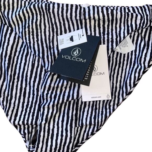 Volcom Women's Stripe Away Hipster Bikini Bottom Black / White Large NWT - Picture 5 of 5